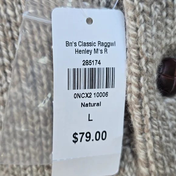 L.L.Bean Classic Rag Wool Sweater Henley 100% Lambs Wool Large 285174 - Picture 8 of 8